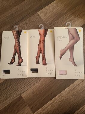 a new day Black Floral Sheer Tights Trio